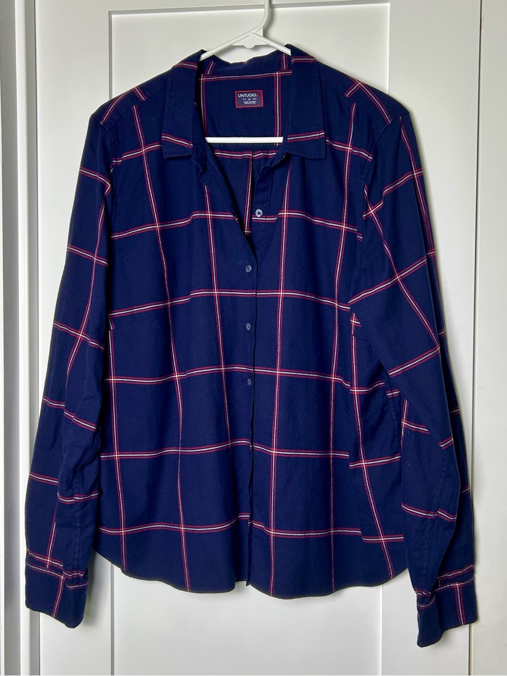 UNTUCKit Women’s Size 18 Navy Red Plaid 100% Cotton Button Down